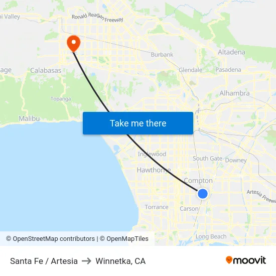 Santa Fe / Artesia to Winnetka, CA map