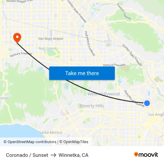 Coronado / Sunset to Winnetka, CA map