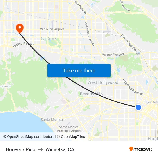 Hoover / Pico to Winnetka, CA map