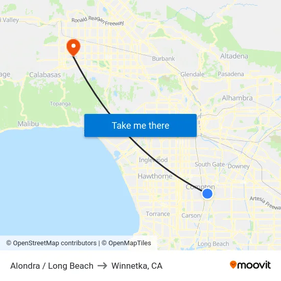 Alondra / Long Beach to Winnetka, CA map