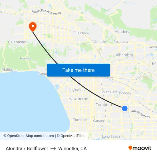 Alondra / Bellflower to Winnetka, CA map
