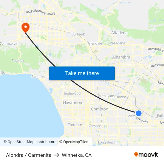 Alondra / Carmenita to Winnetka, CA map