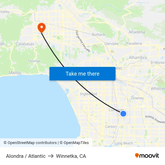 Alondra / Atlantic to Winnetka, CA map