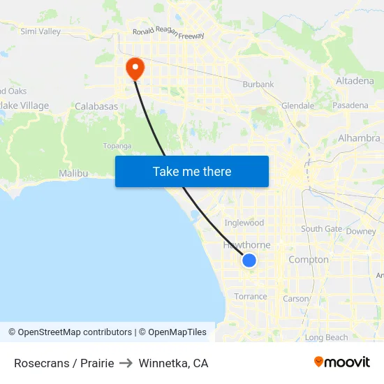 Rosecrans / Prairie to Winnetka, CA map