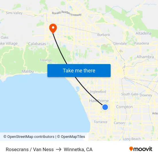 Rosecrans / Van Ness to Winnetka, CA map