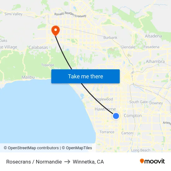 Rosecrans / Normandie to Winnetka, CA map