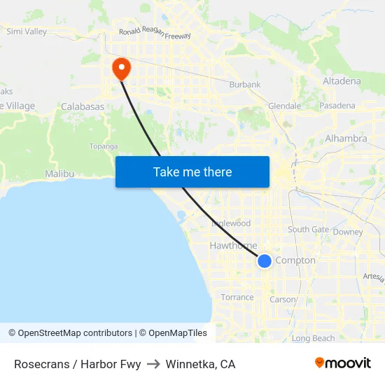 Rosecrans / Harbor Fwy to Winnetka, CA map