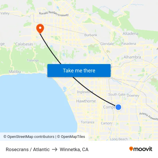 Rosecrans / Atlantic to Winnetka, CA map
