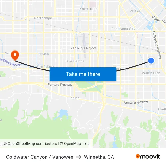 Coldwater Canyon / Vanowen to Winnetka, CA map