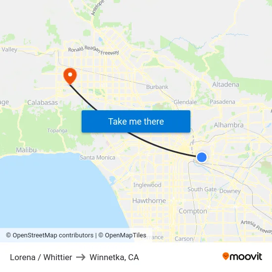 Lorena / Whittier to Winnetka, CA map