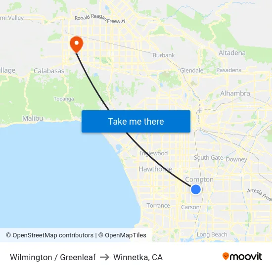 Wilmington / Greenleaf to Winnetka, CA map