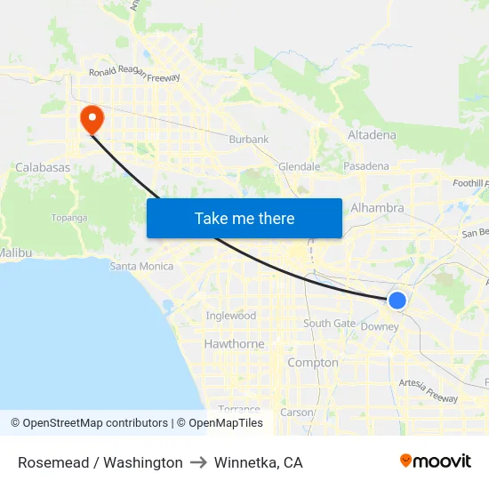 Rosemead / Washington to Winnetka, CA map
