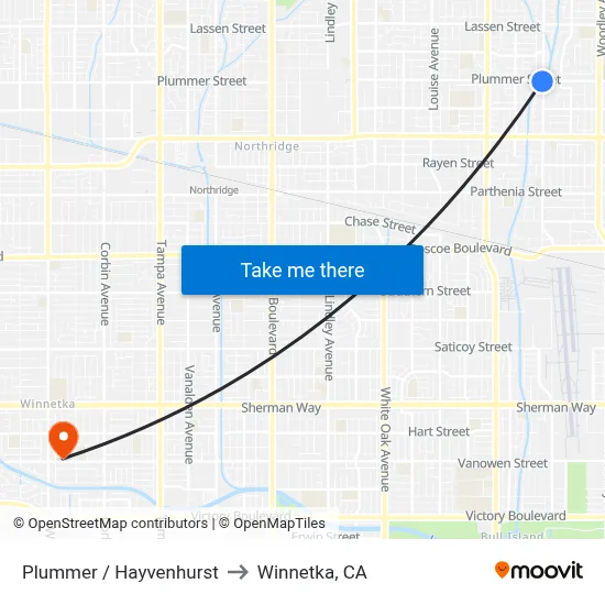 Plummer / Hayvenhurst to Winnetka, CA map