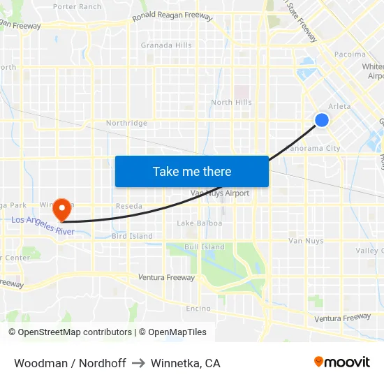 Woodman / Nordhoff to Winnetka, CA map