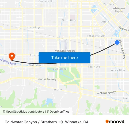 Coldwater Canyon / Strathern to Winnetka, CA map