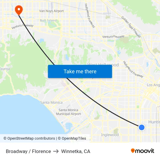 Broadway / Florence to Winnetka, CA map