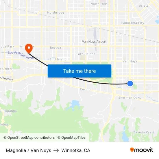 Magnolia / Van Nuys to Winnetka, CA map