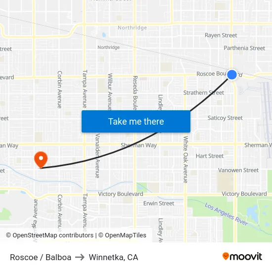 Roscoe / Balboa to Winnetka, CA map