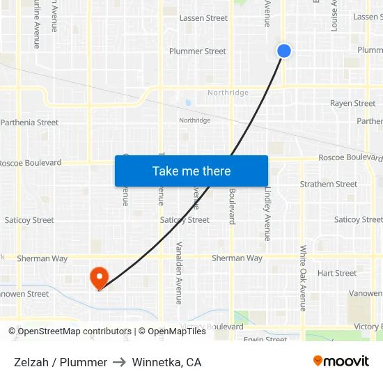 Zelzah / Plummer to Winnetka, CA map