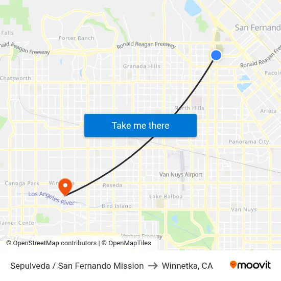 Sepulveda / San Fernando Mission to Winnetka, CA map