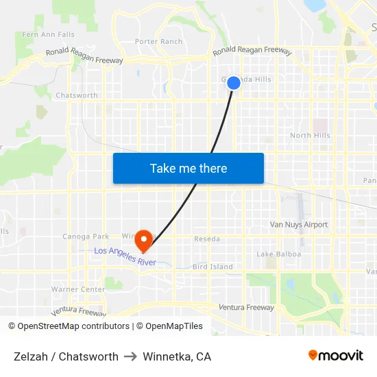 Zelzah / Chatsworth to Winnetka, CA map