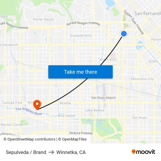 Sepulveda / Brand to Winnetka, CA map
