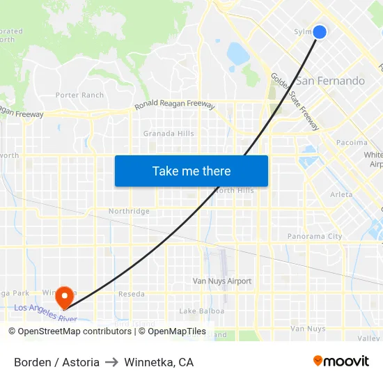 Borden / Astoria to Winnetka, CA map