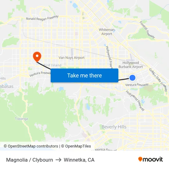 Magnolia / Clybourn to Winnetka, CA map