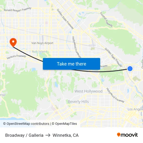 Broadway / Galleria to Winnetka, CA map