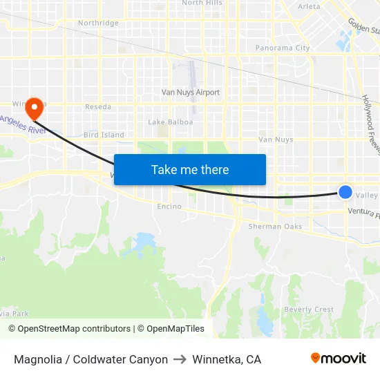 Magnolia / Coldwater Canyon to Winnetka, CA map