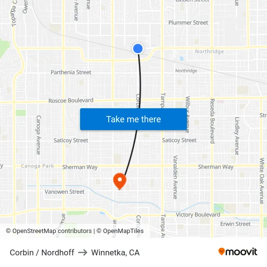 Corbin / Nordhoff to Winnetka, CA map