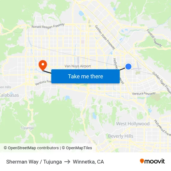 Sherman Way / Tujunga to Winnetka, CA map