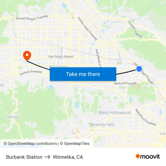 Burbank Station to Winnetka, CA map