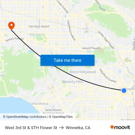 West 3rd St & STH Flower St to Winnetka, CA map