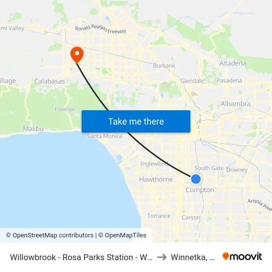 Willowbrook - Rosa Parks Station - West to Winnetka, CA map