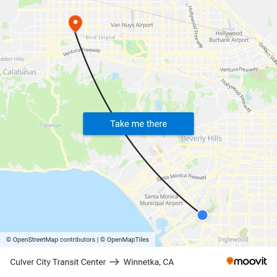 Culver City Transit Center to Winnetka, CA map