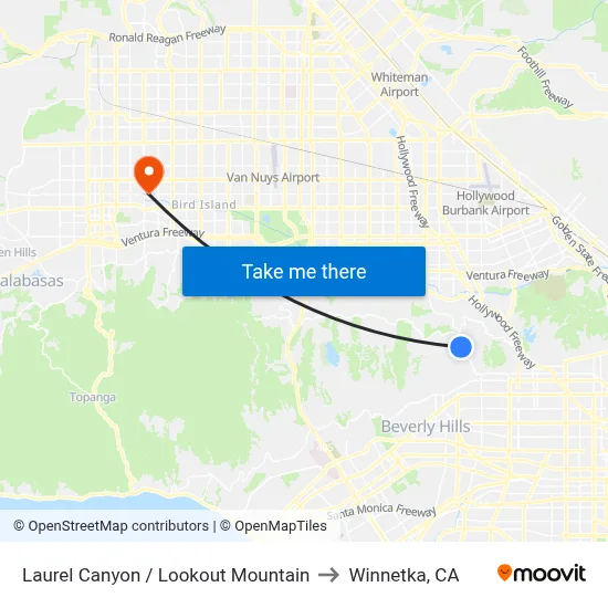 Laurel Canyon / Lookout Mountain to Winnetka, CA map