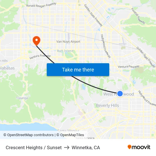 Crescent Heights / Sunset to Winnetka, CA map