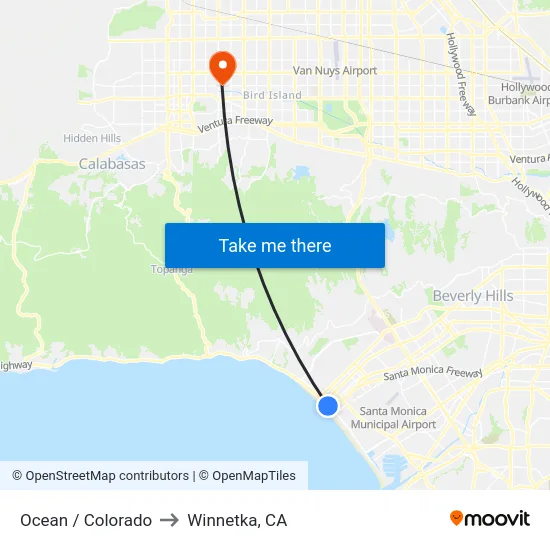 Ocean / Colorado to Winnetka, CA map