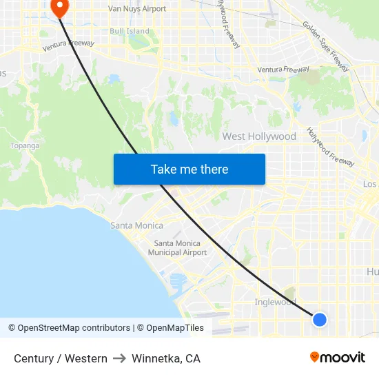 Century / Western to Winnetka, CA map