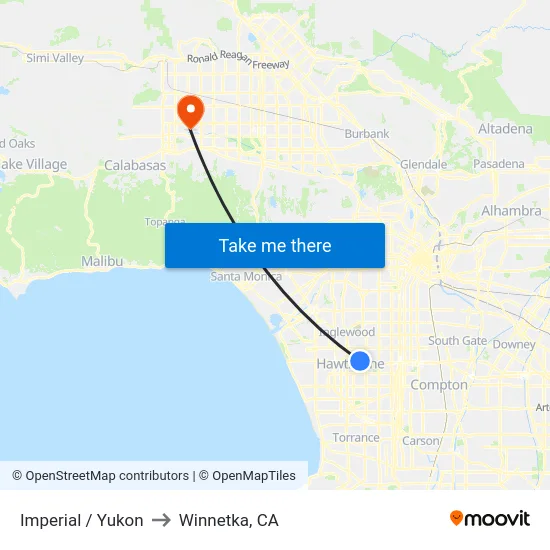 Imperial / Yukon to Winnetka, CA map