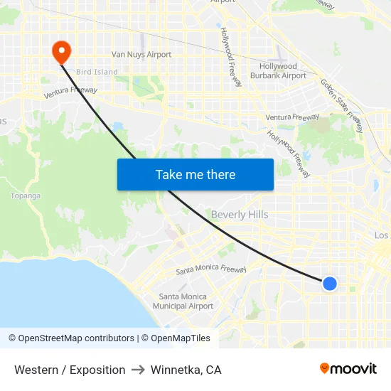 Western / Exposition to Winnetka, CA map