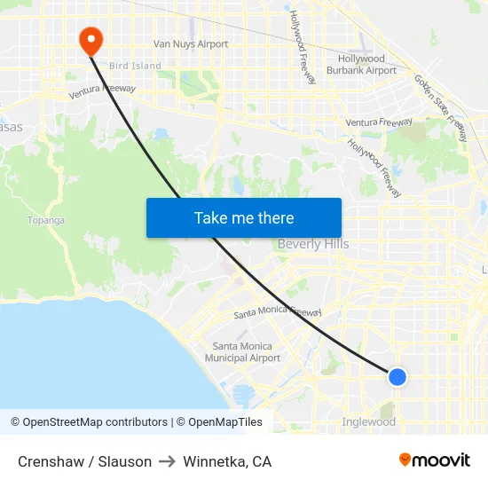 Crenshaw / Slauson to Winnetka, CA map