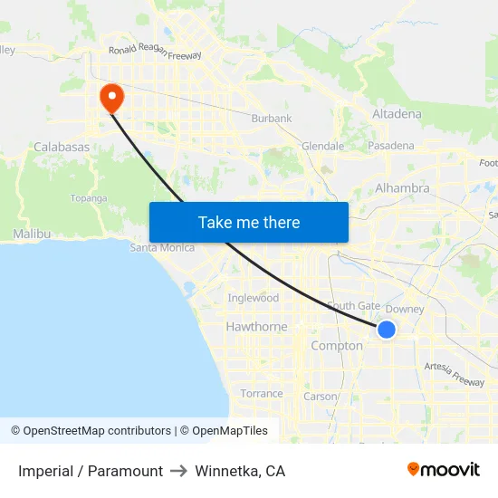 Imperial / Paramount to Winnetka, CA map
