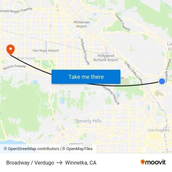 Broadway / Verdugo to Winnetka, CA map