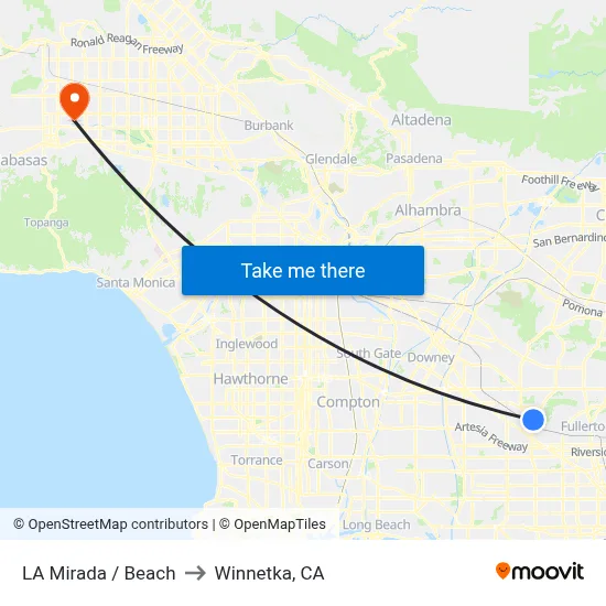 LA Mirada / Beach to Winnetka, CA map