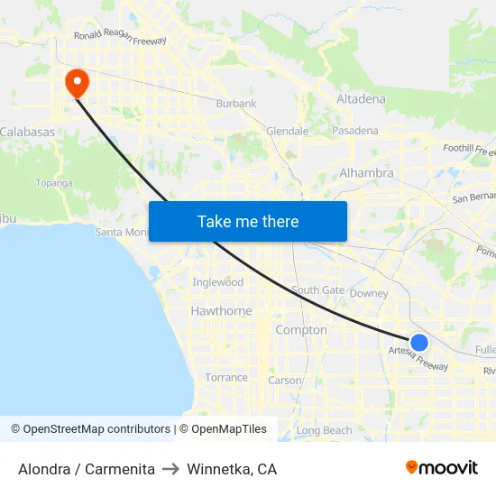 Alondra / Carmenita to Winnetka, CA map