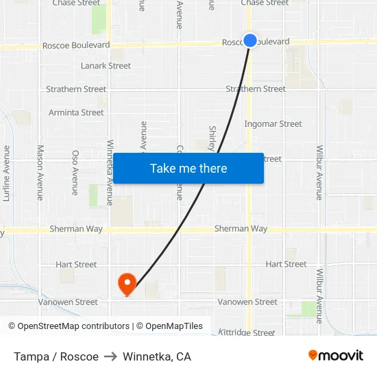 Tampa / Roscoe to Winnetka, CA map