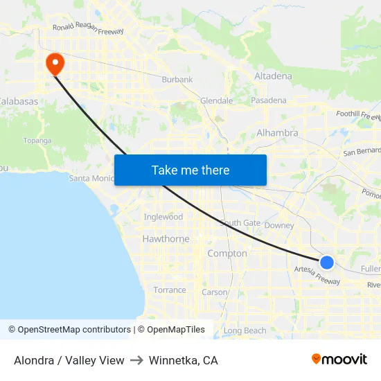 Alondra / Valley View to Winnetka, CA map