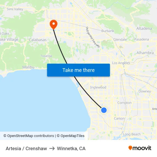 Artesia / Crenshaw to Winnetka, CA map